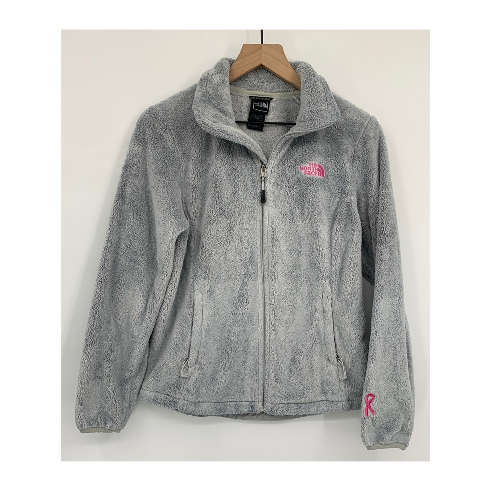 North Face Jacket Womens Small Gray Pink Fleece Breast Cancer Awareness Zip